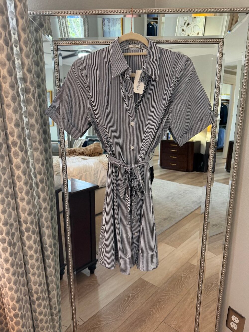 Aritzia Wilfred Eleta Linen Mini Dress - NWT - Blue Micro Stripe